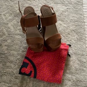 Tory Burch brown suede wedges